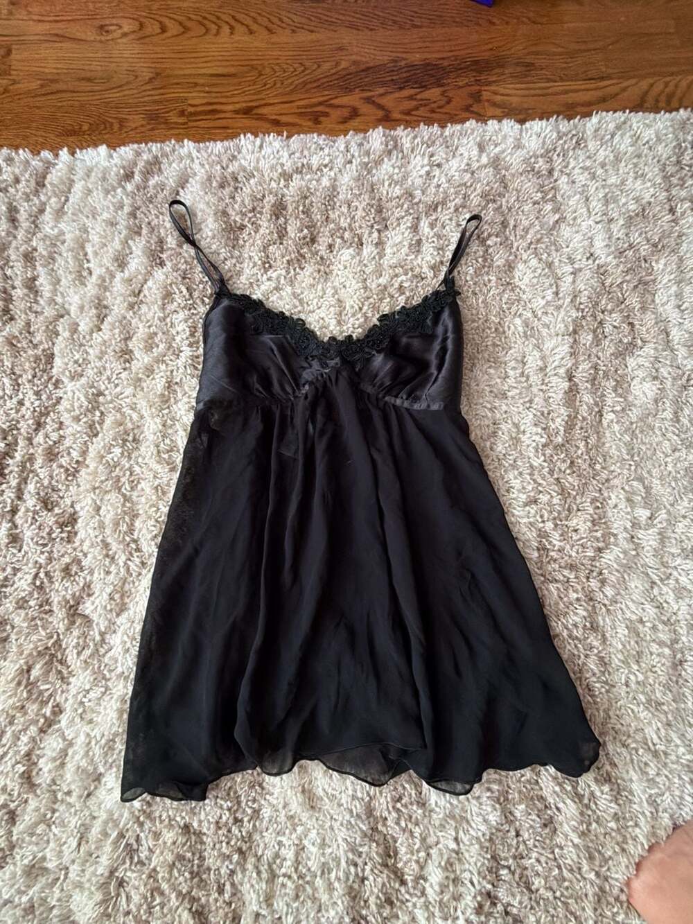 Intimo Donatella Black Lace Trim Satin and Chiffon Babydoll Nightgown